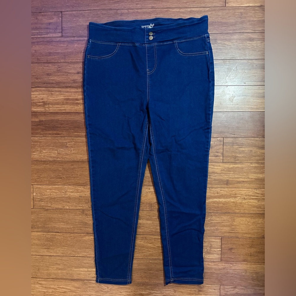 Terra & Sky Pull On Skinny Stretch Denim Blue Jeans Size 0 (14W) LIKE NEW